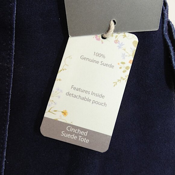 NWT Genuine Suede Haute Hippie Navy Cinched Tote & Pouch – Boho Minimalist Bag - Picture 7 of 8